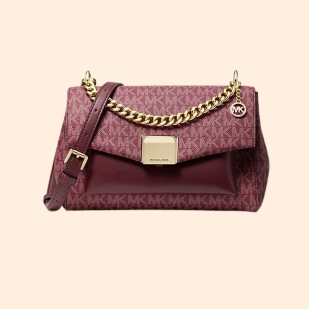 Michael Kors Lita Lucious Burgundy Logo Medium Crossbody